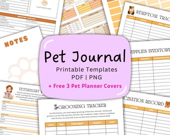 Printable Pet Planner, Dog Health Record, Veterinary Visit, Vet Organizer Templates, Pet Health Journal, Pet Care Planner, Printable Pet Log