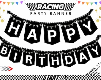 Car Racing Birthday Banner: Checkered Flag Party Decor (PDF & PNG)