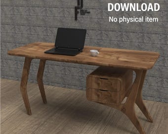 Modern Desk With Drawer, Table,Digital Furniture, Cnc Cutting files, Easy Assemble DIY CNC Ready Cutting Files
