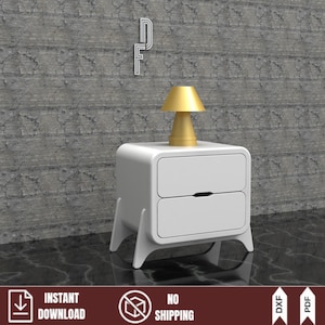 Plano de mesita de noche con dos cajones / Mesita de noche cuadrada minimalista DXF / Proyecto de carpintería con fresadora CNC / Descarga digital en PDF