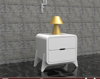 Double Drawer Bedside Table Plan | Minimalist Square Nightstand DXF | CNC Router Woodworking Project | Digital Download PDF