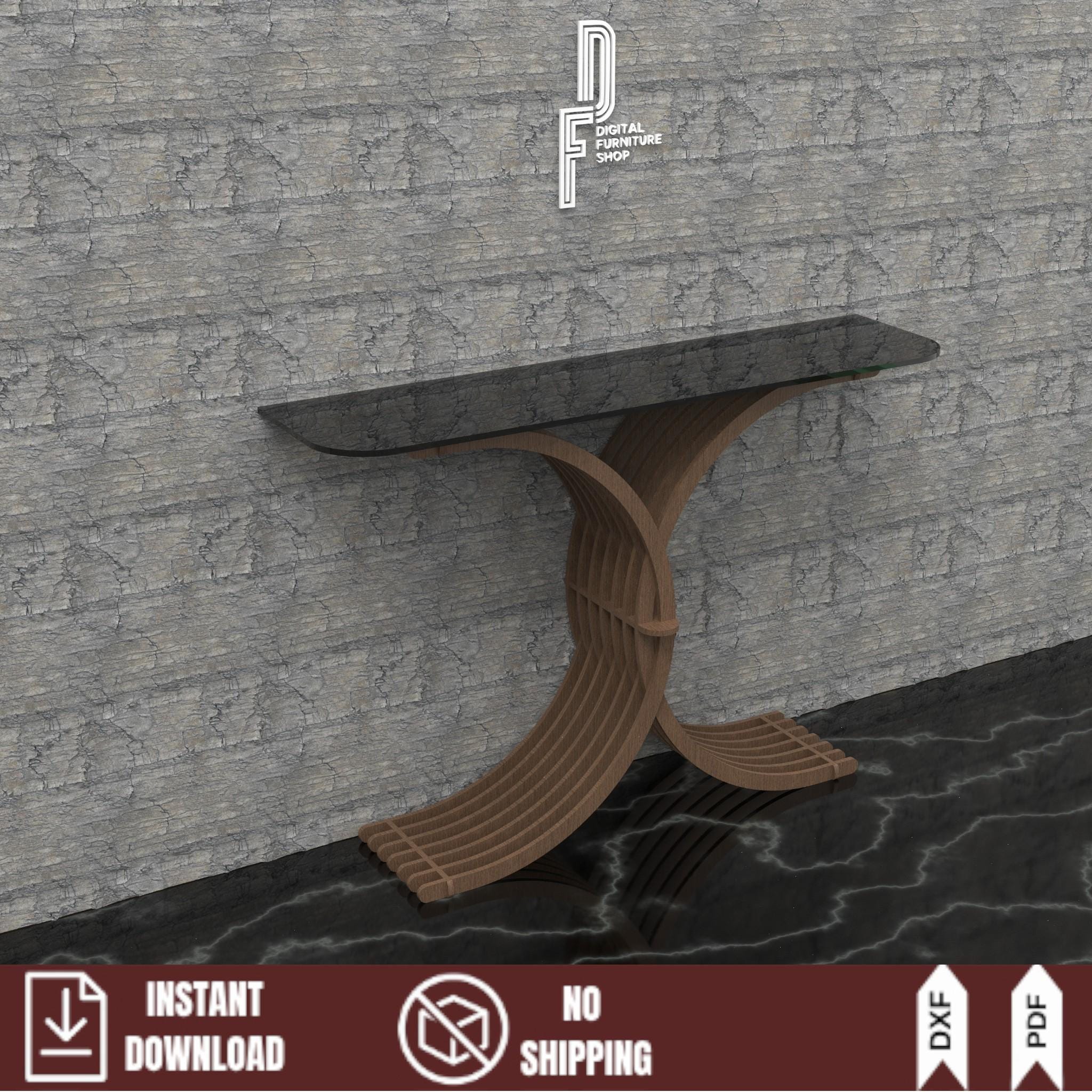 Parametric Entry Table CNC Console Table Plan, Parametric Slat Entryway Table DXF Files ...
