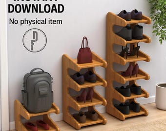 DIY Shoe Rack Digital Plan, Wooden Entryway Organizer Shelf, CNC Cut File Download