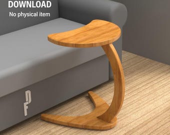 Table d'appoint minimaliste en C, table basse numérique, plan de mobilier numérique, bricolage, fichiers de découpe pour CNC, DXF