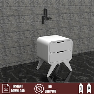 Mesita de noche moderna (plano CNC, archivos DXF y PDF) DIY, mesita de noche curvada, muebles de madera contrachapada.