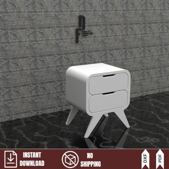 Modern Nightstand Cnc Plan DXF PDF Files DIY Bedside Table Curved Plywood Furniture