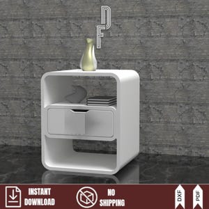 Modern Open Shelf Nightstand CNC Files DXF | Single Drawer Bedside Table Plan | Rounded Cube Plywood Furniture | Digital Download PDF