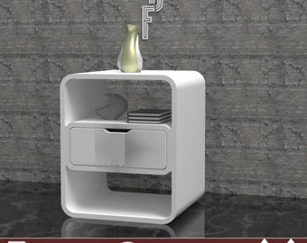Modern Open Shelf Nightstand CNC Files DXF | Single Drawer Bedside Table Plan | Rounded Cube Plywood Furniture | Digital Download PDF