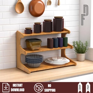 Digitale plank op keukenblad | DIY houten kruidenrek opberger | Cnc-router lasergesneden bestanden DXF PDF | Houtbewerkingsproject met 3 niveaus