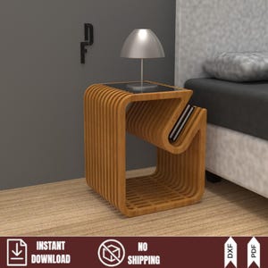 Modern Nightstand Plans Pdf | DIY Plywood Bedside Table with Magazine Holder | Parametric Furniture CNC DXF Files | Woodworking Templates