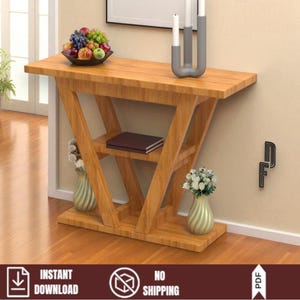 DIY Console Table Woodworking Plan, Modern Geometric Entryway Furniture DXF PDF Files