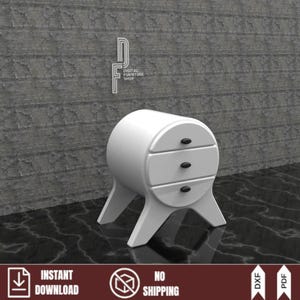 Round Nightstand CNC Files DXF | Cylindrical Bedside Table DIY Plan | Modern 3 Drawer Plywood Furniture Template | Digital Download Pdf