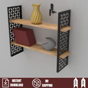 Decoratieve wandboekenplank DXF, geometrische metalen beugels, moderne hangende plankbestanden, lasergesneden woondecoratie, Instant Download