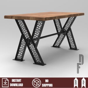 Industrial X Design Metal Table Base | CNC Plasma Cut DXF File | 5mm Steel Legs Plan