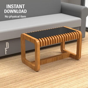 May include: A modern wooden coffee table with a black glass top. The table has a slatted design on the front and a rectangular shape. The text "INSTANT DOWNLOAD" and "No physical item" is visible in the image.