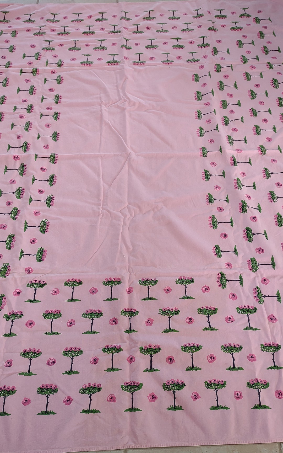 Pink MCM Vintage Tablecloth Rose Barbie Core Cottage Core Etsy