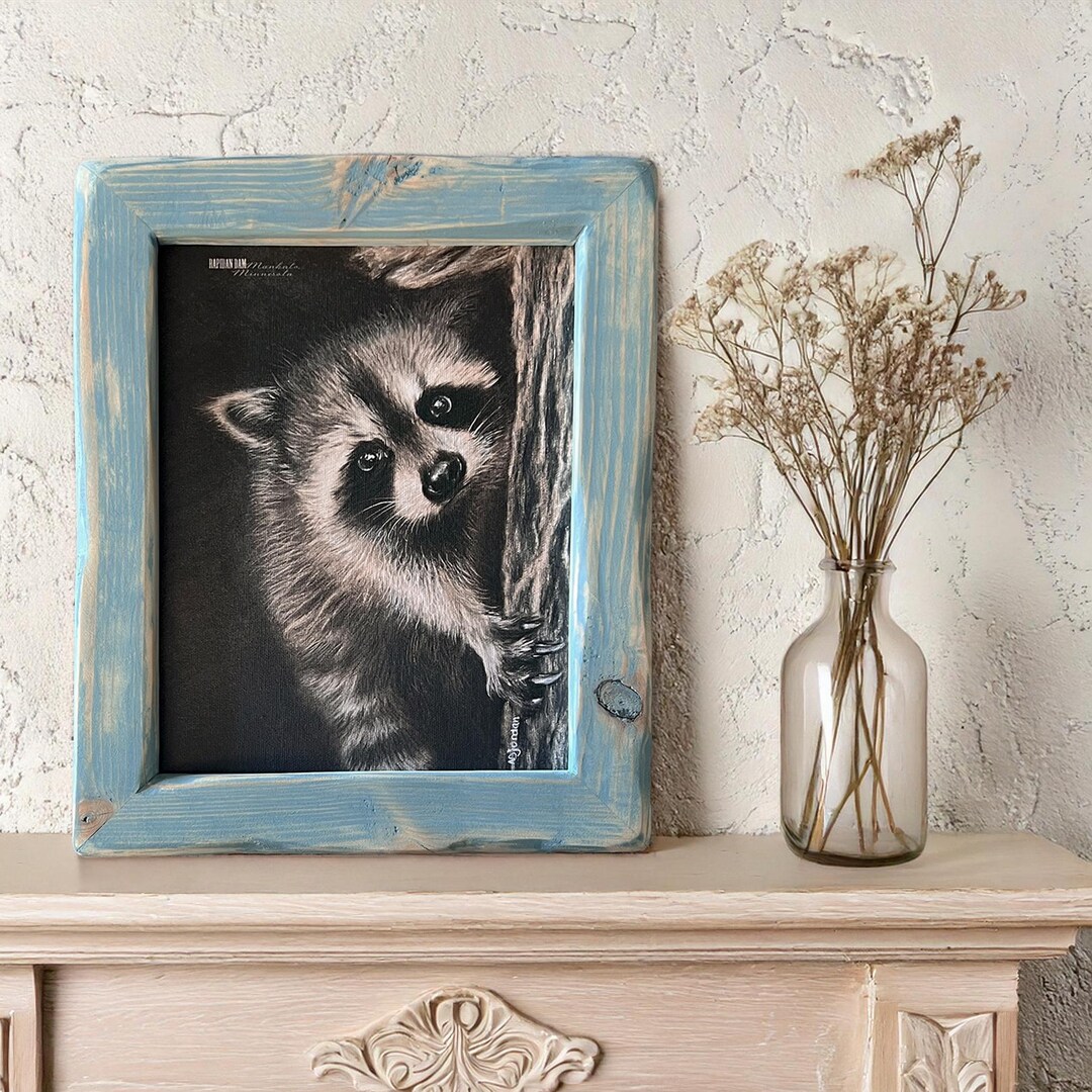 Rustic Raccoon Raccoon Drawing Framed Print: Rustic Woodland Nursery Decor - Etsy