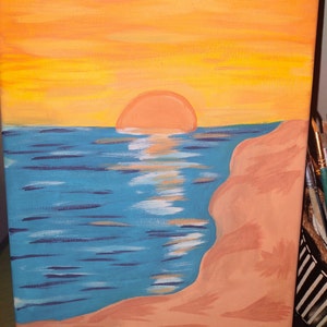 8x10 Scenic Sunset Gouache Painting