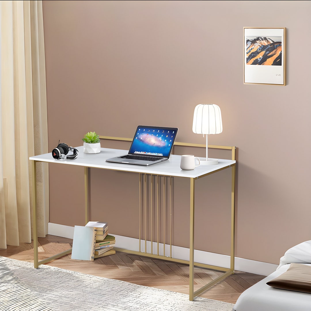 Elegant Faux Marble Writing Desk With Gold Iron Base - Etsy