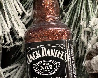 Upcycled Jack Daniels whiskey bottle Christmas ornament