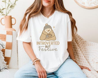 Introverted but Festive, Funny Christmas Shirt for Homebodies, Cozy Holiday Humor Tee