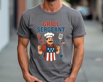 Grill Sergeant T-Shirt, Funny Patriotic BBQ Tee, 4th of July Cookout Shirt, American Grill Master Gift, Backyard Chef Humor