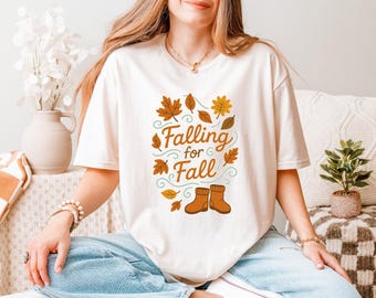 Falling for Fall Shirt, Cute Autumn Leaves Graphic Tee, Cozy Fall Aesthetic Shirt, Seasonal Pumpkin Spice Top