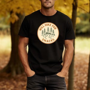Will Hike for Snacks Shirt, Funny Hiking T-Shirt for Outdoor Lovers, Trail Adventure Tee, Nature Camper Gift, Snack Lover Top