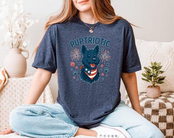 Puptriotic Scottish Terrier Shirt, Patriotic Scottie Dog with USA Bandana & Fireworks, 4th of July Scottie Gift