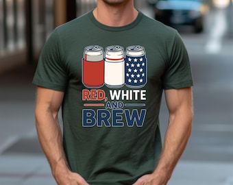 White and Brew T-Shirt, Funny Patriotic Beer Tee, 4th of July Drinking Shirt, USA Pride Party Graphic, Independence Day BBQ Shirt