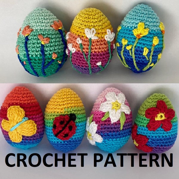 crochet pattern of plush Easter eggs