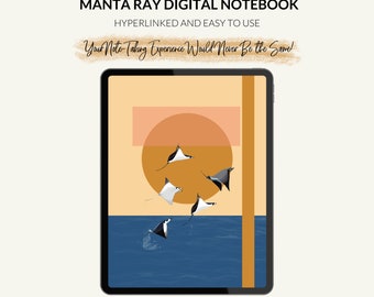 Manta Ray Digital Notebook | Hand Drawn Cover | 10 Subjects | Notebook for iPad, Students, Goodenotes and Noatbility