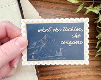 What She Tackles She Conquers Sticker | Laptop, motivational, stamp