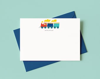 Personalized Train Stationery Set, Kids Thank You Notes, Boy Cards, 12 pack