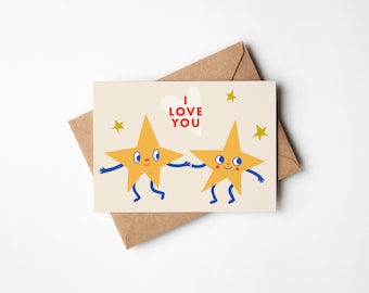 Stars Anniversary Card,  Retro Graphic Cute A2 Card, Vintage Style