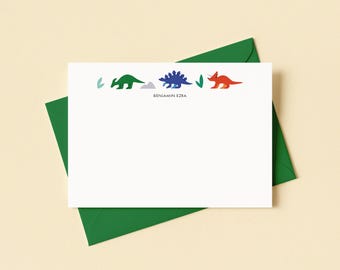 Personalized Dinosaur Notecards, Kids Stationery Set, 12 pack
