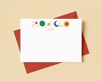 Space Stationery Set, Personalized Flat Notecards, Kids Thank You Notes, 12 pack