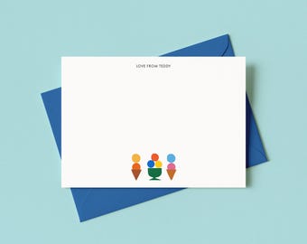 Ice Cream Stationery Set, Personalized Thank You Notes, 12 pack