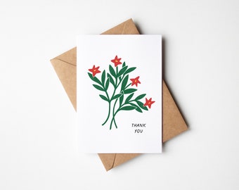 Floral Thank You Card | Illustrated Bouquet, Kraft Envelope