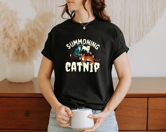 Summoning Catnip Shirt, Witch Cats Tee, Spooky Cats, Cat Lover Gift, Retro Witchy T-Shirt