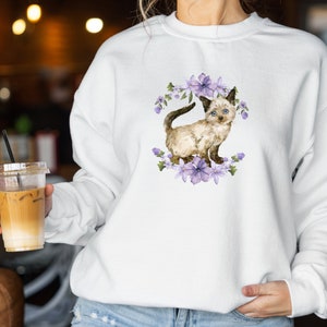 Siamese Cat Sweatshirt, Vintage Cat Gift, Cat Lover Crewneck, Cottagecore Cat Gift
