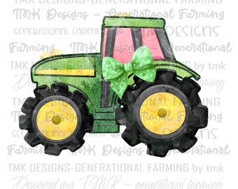 Green watercolor tractor and bucket PNG kids | cute birthday tee | little girls pink farm shirt for toddlers loader tractor instant download