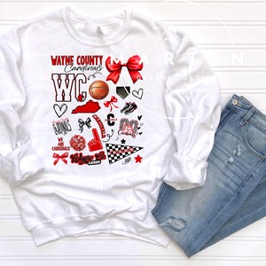 Wayne County Cardinals allt. Alla mina digitala designer kan anpassas efter skolnamn, färg, sport. Denna design är digital nedladdning.
