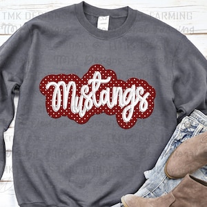 Embroidered look DTF Mustang sew patch - digital stitching around the design - sublimation  DTF printing faux stitch cute shirt school logo