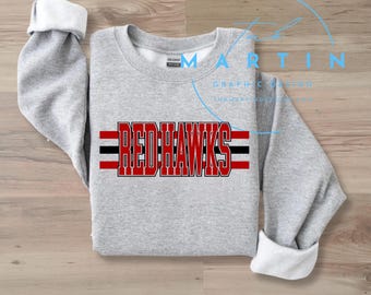 Red Hawks design for DTf or sublimation printing - This is a customizable Digital design spirit school logo -  Digital downloadable PNG file