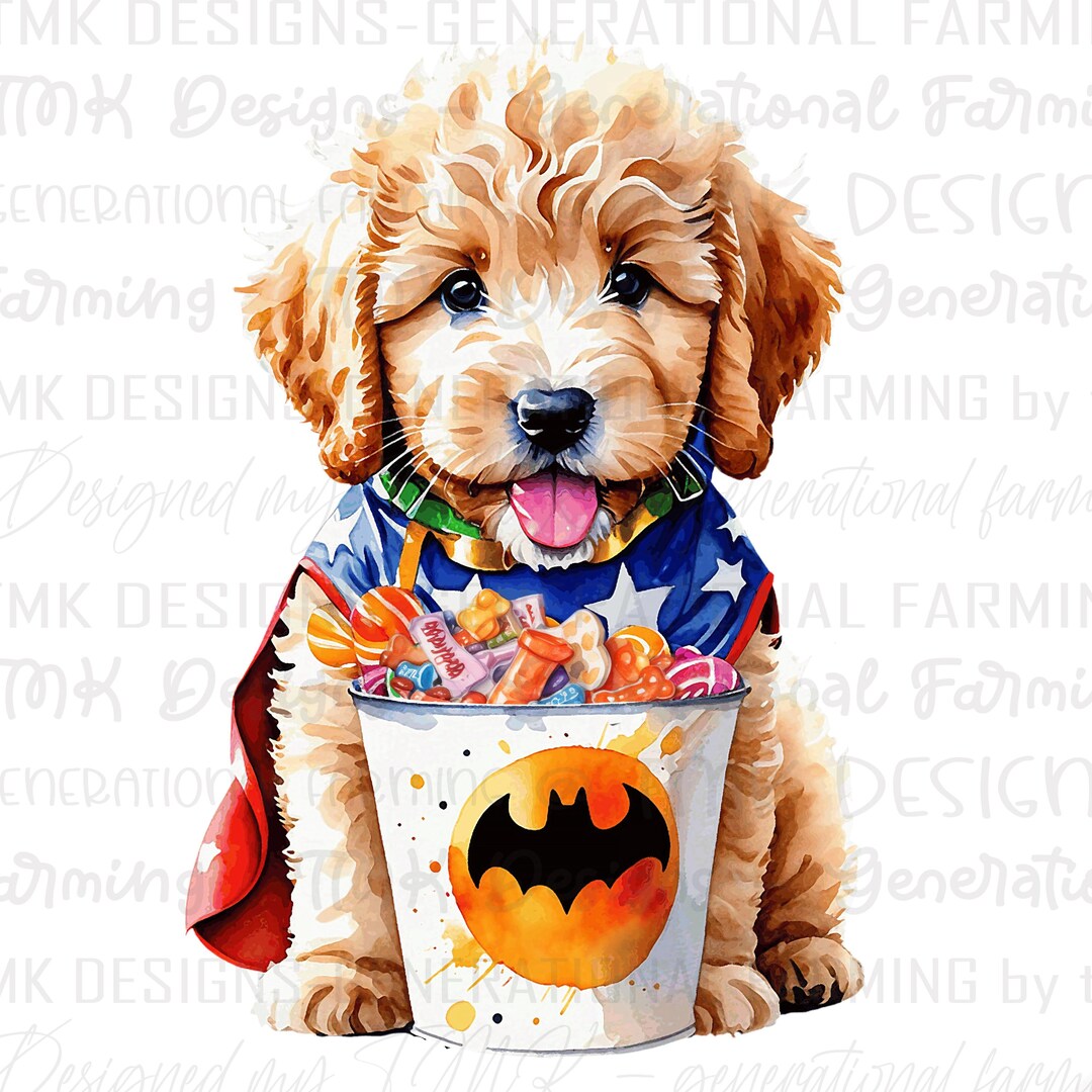Golden Doodle With Halloween Pumpkin - PNG Digital Design - Dog - Trick ...