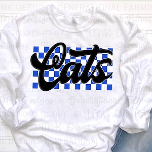 Cats blue checkered design  - PNG Digital designs Customizable 12 school spirit - cute shirt - KY - DTF - kentucky instant digital download