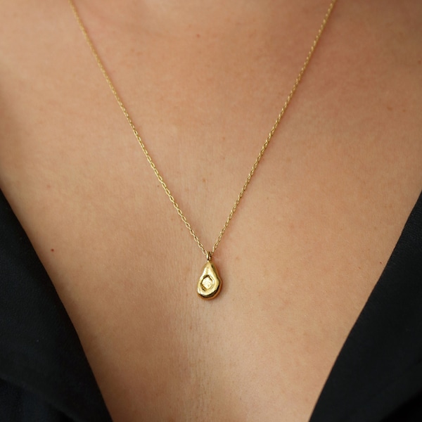 gold  pear necklace gold vermeil Pear Pendant Fruit jewelry Botanical Necklace waterdrop necklace Pear charm Minimalist Teardrop pendant