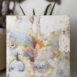 Abstract encaustic (beeswax & damar resin) painting on birch panel, 8"x8"