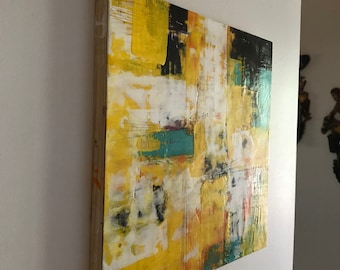 Abstract encaustic (beeswax & damar resin) painting on birch panel, 12&quot;x 12&quot;